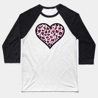 Double Pink and Black Leopard Print Heart Baseball T-Shirt